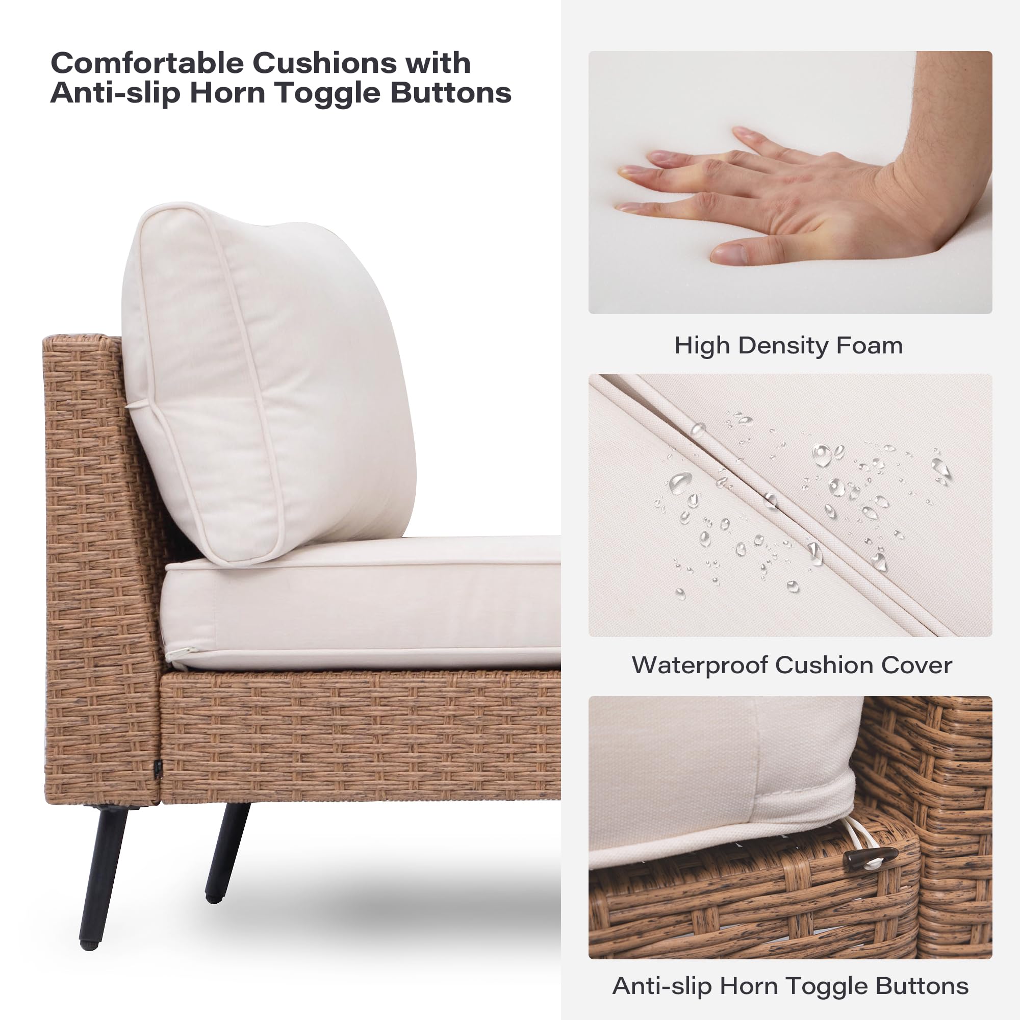 Comfortable Cushions with Anti-slip Horn Toggle Buttons

High Density Foam

Waterproof Cushion Cover

Anti-slip Horn Toggle Buttons