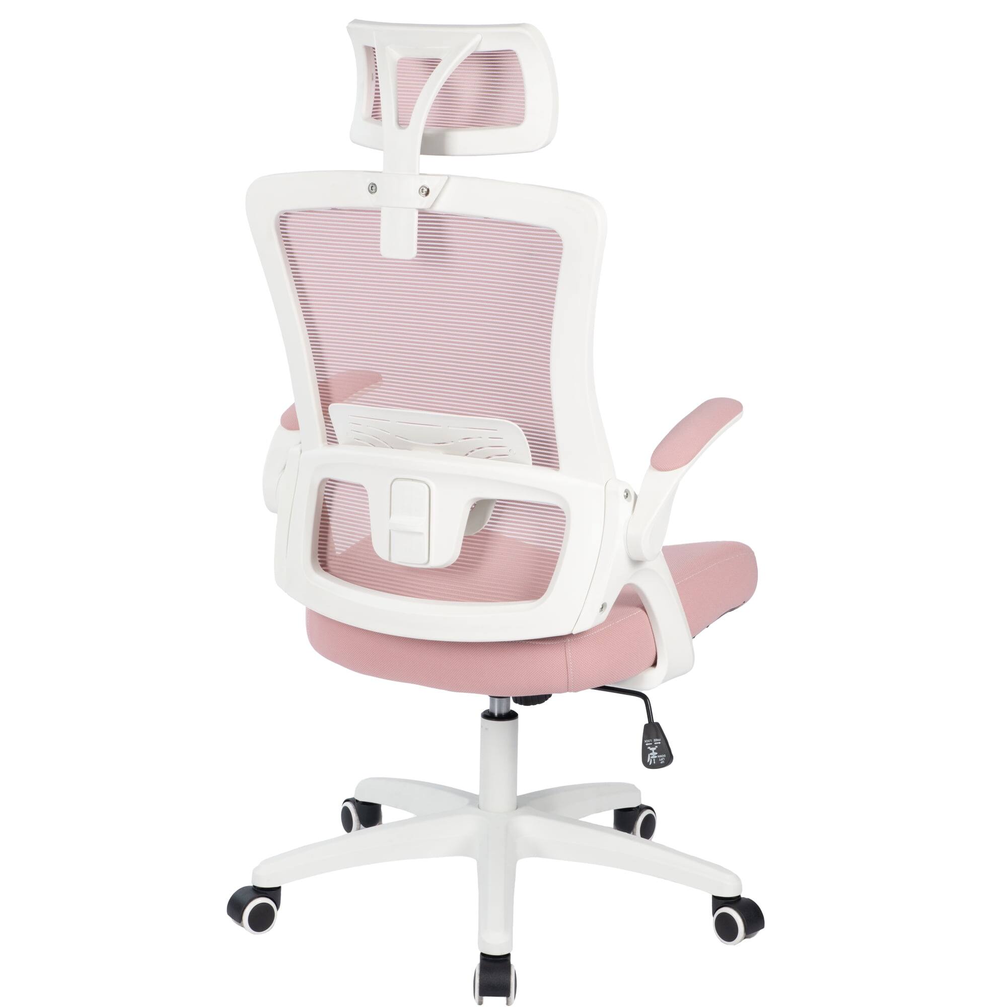 Alt View 4. Neo Chair - Office Desk Chair Computer High Back Support Mesh Comfy Adjustable Ergonomic Headrest Lumbar Rolling Flip-up Armrests - Plastic Base-Pink.