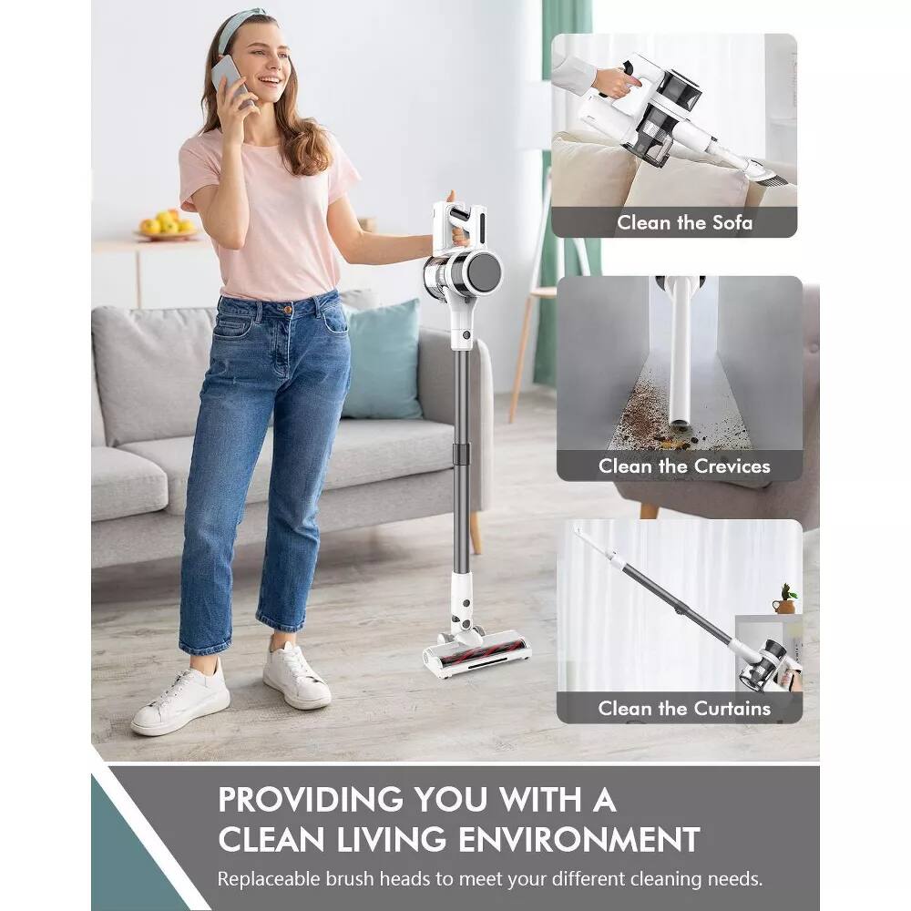 Clean the Sofa, Clean the Crevices, Clean the Curtains. Providing you with a clean living environment. Replaceable brush heads to meet your different cleaning needs.