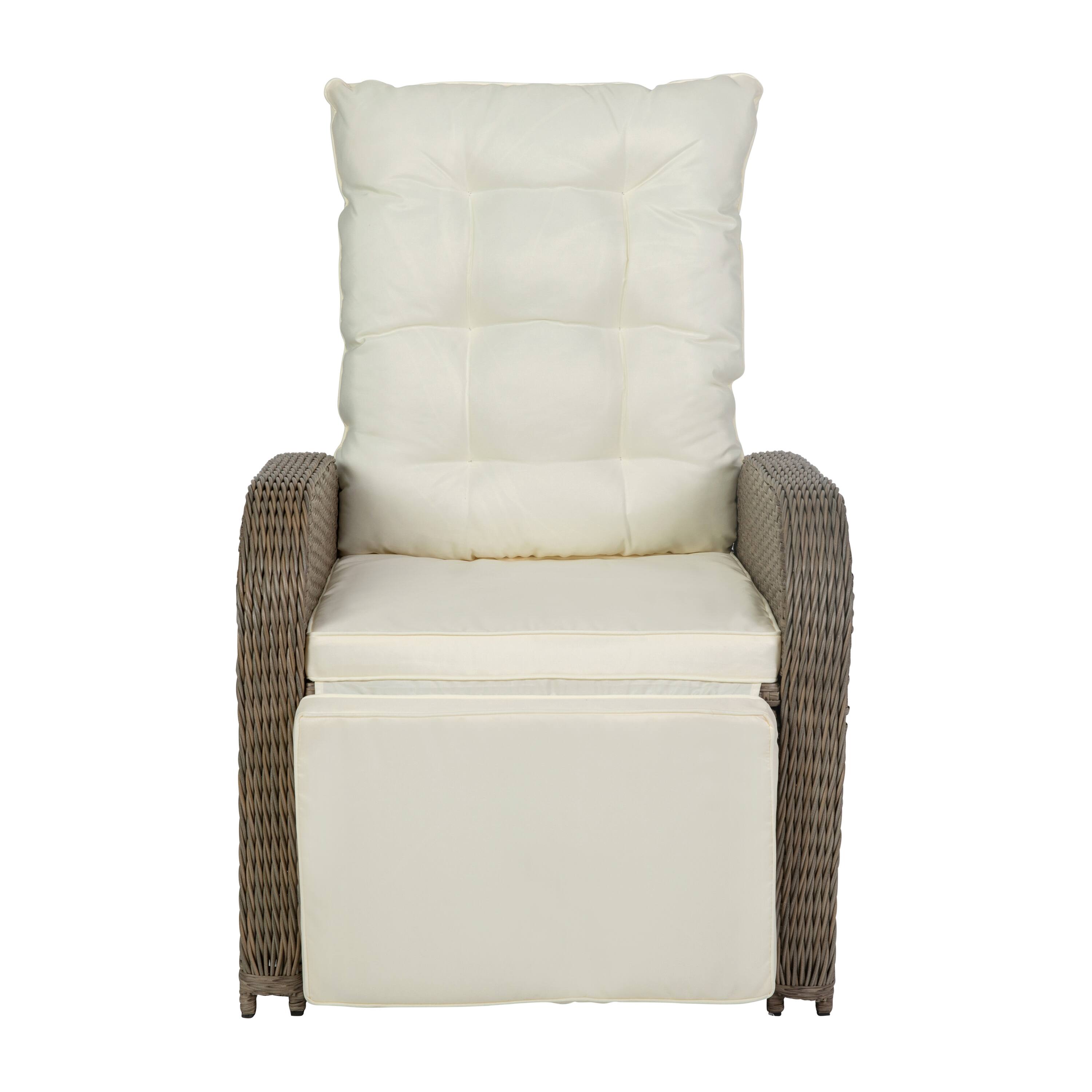 Angle. Flash Furniture - Nemo Indoor/Outdoor Patio Wicker Rattan Recliner Lounge Chair with Flip up Side Table, Beige and Brown - Brown.