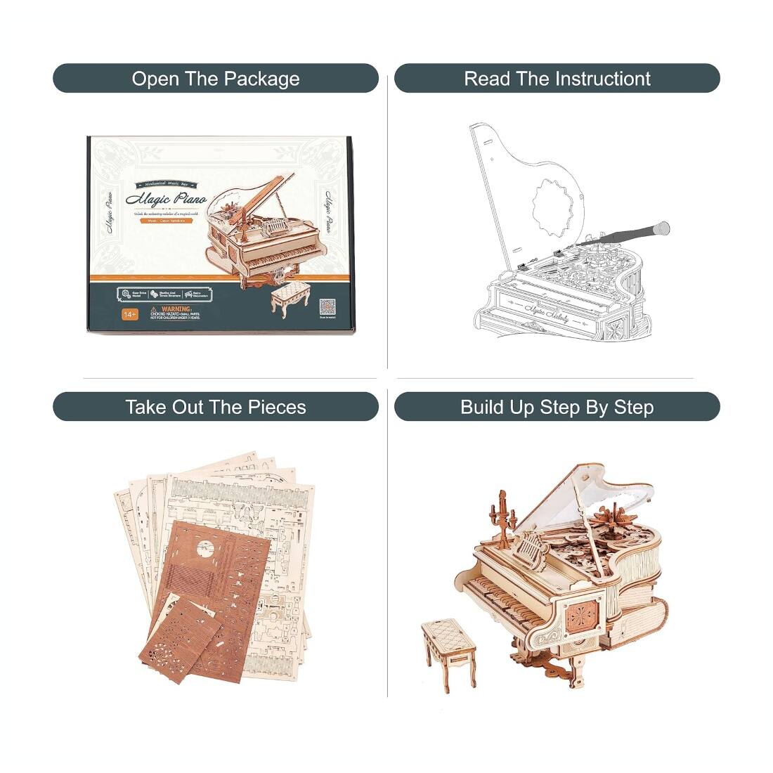 Back. 3D Puzzle - DIY 3D Music Box Puzzle Magic Piano 223pcs.