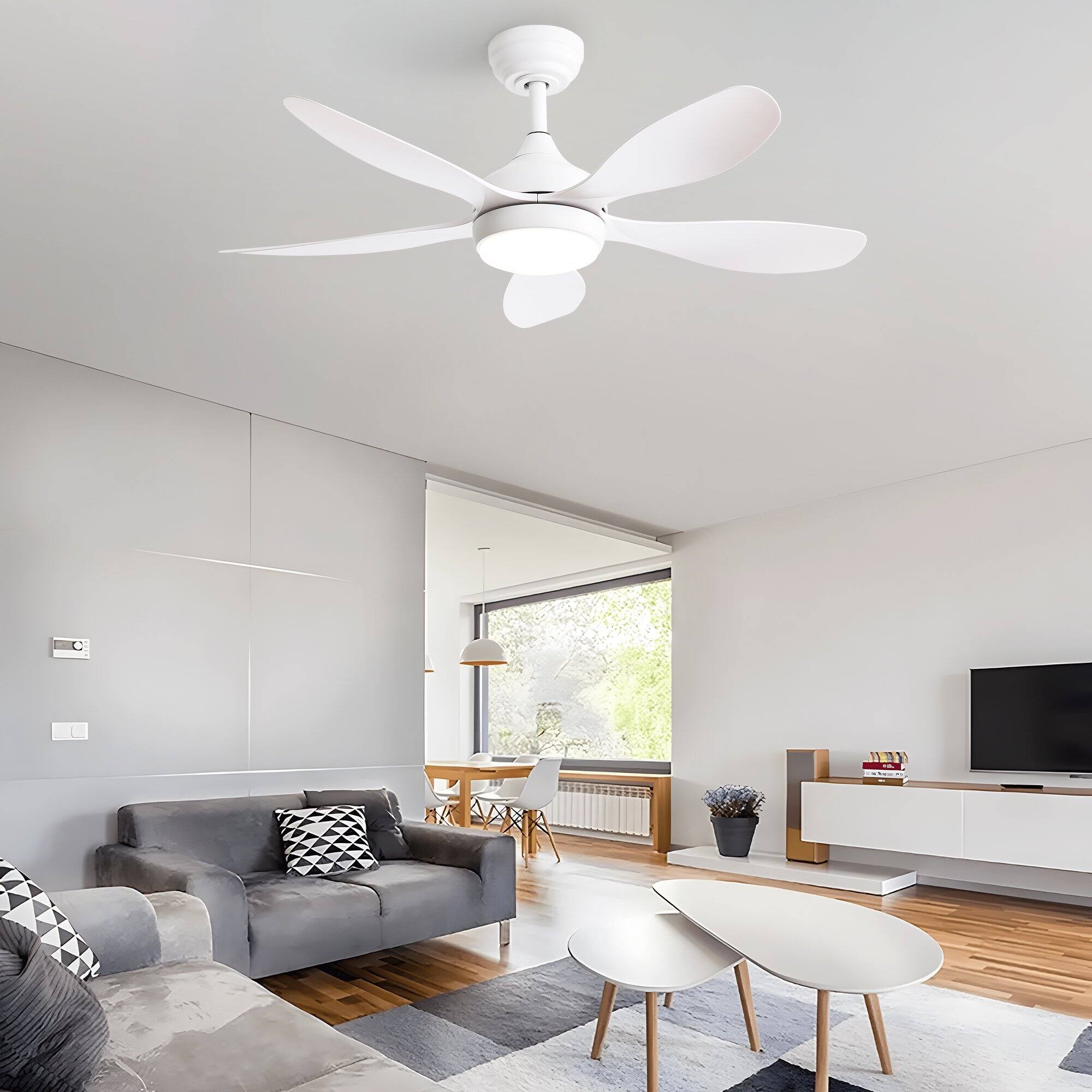 Alt View 5. Sofucor - White Ceiling Fans with Lights Large Airflow 42inch Modern Ceiling Fan with Quite Reversible DC Motor Dimmable LED Light - White.
