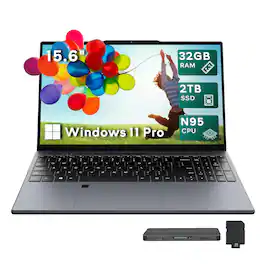 Hotface - 15.6" Full HD IPS Laptop,Intel Processor N95,32GB DDR4,2TB SSD+1TB Dock Set,Intel UHD Graphics,Win 11 Pro - Gray