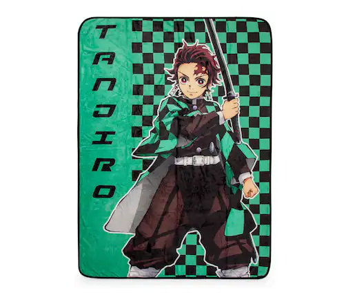 Front. Surreal Entertainment - Demon Slayer Tanjiro Kamado Haori Fleece Throw Blanket | 45 x 60 Inches - Green.