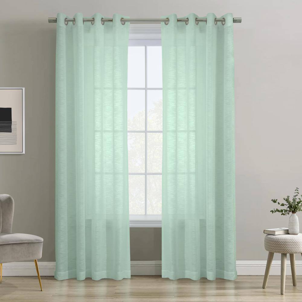 Angle. Commonwealth Home Fashions - Habitat Boucle Sheer Premium Stylish and Functional Grommet Curtain Panel 52" x 84" Surf Spray - Surf Spray.