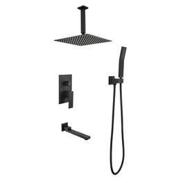 JUJABU - Shower System with 16 inch Shower Head and Tub Spout - Matte Black