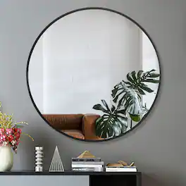 PexFix - Modern Metal Frame Bathroom Mirror, 24 in. Round, Wall-Mounted for Vanity & Powder Room - Black