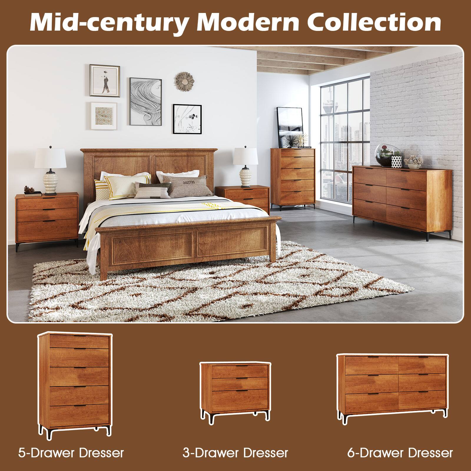 Mid-century Modern Collection

5-Drawer Dresser  
3-Drawer Dresser  
6-Drawer Dresser