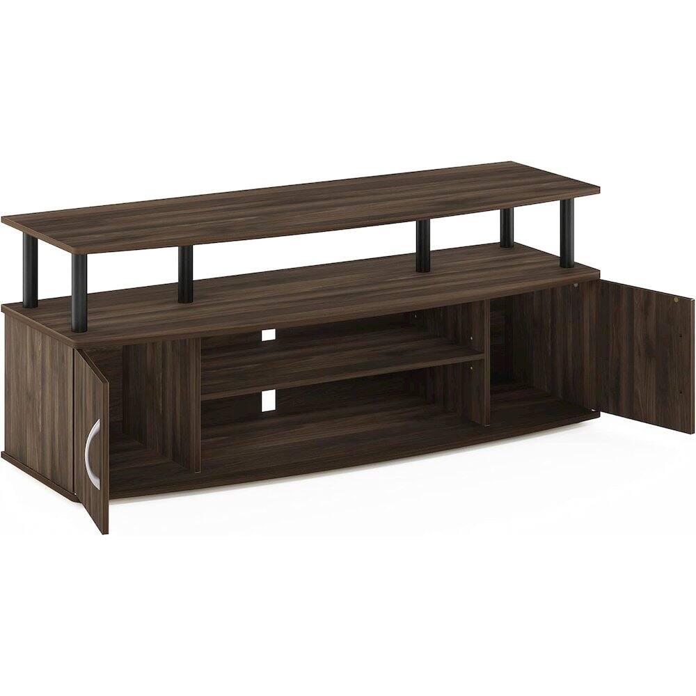 Back. FurniFact - Brown 50 Inch TV Stand with Open Shelves and Dual Storage Cabinet Doors - Columbia Walnut/Black.