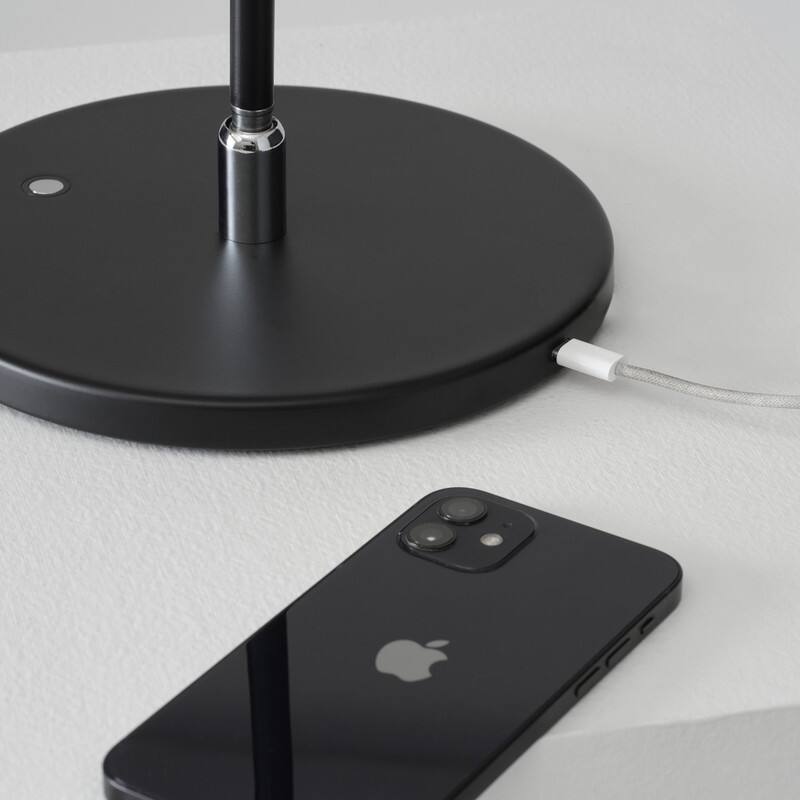 Back. Brightech - Libra LED Modern Industrial Arc Dimmable Bedside Nightstand Desk Lamp with Fast Charging USB-C Port - Classic Matte Black.