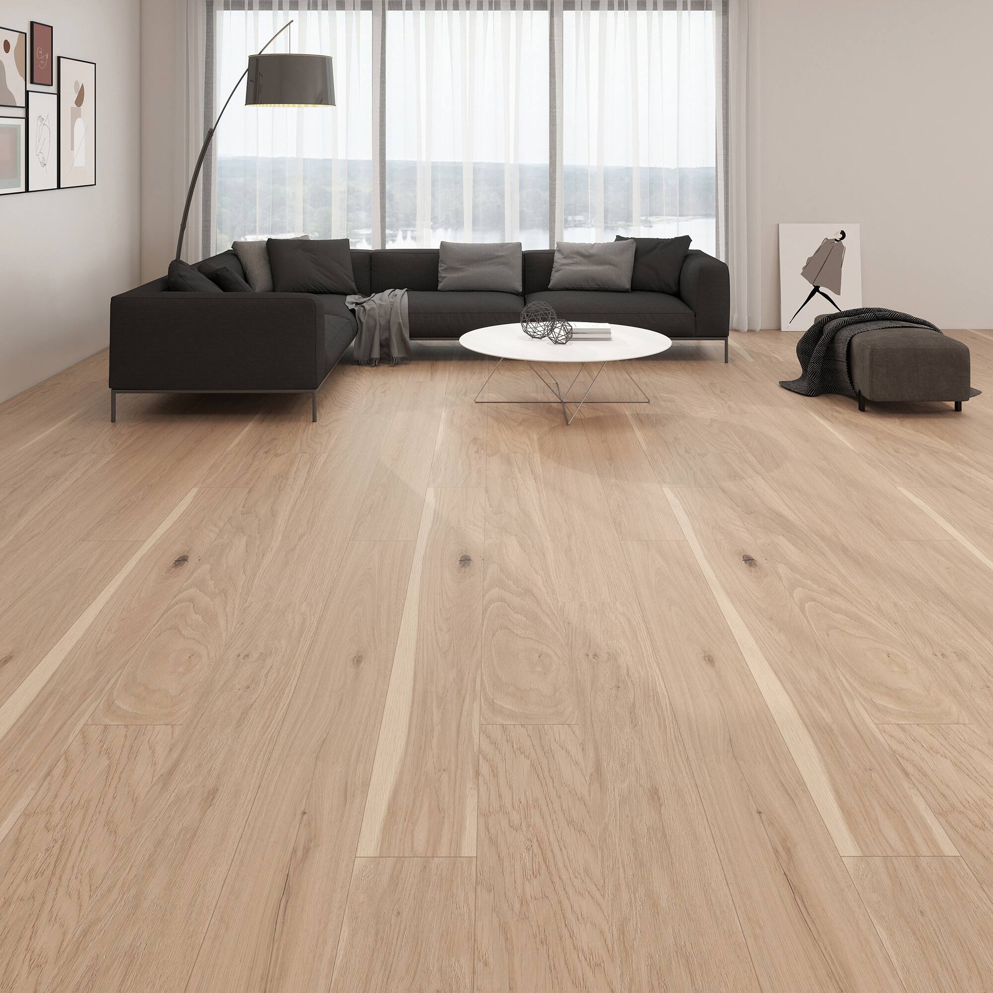 Angle. Dotfloor - Superoak SEKET Laminate Flooring - 48"x7.7" Planks, 8 Planks/Box (20.56 sq ft/Box), 12mm Thick, AC4 Wear Rating - Antique Oak.