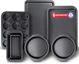 Bakken- Swiss - Bakken 6-Piece Baking Set – Deluxe Nonstick Carbon Steel Bakeware, Coating, PFOA PFOS PTFE Free - Black