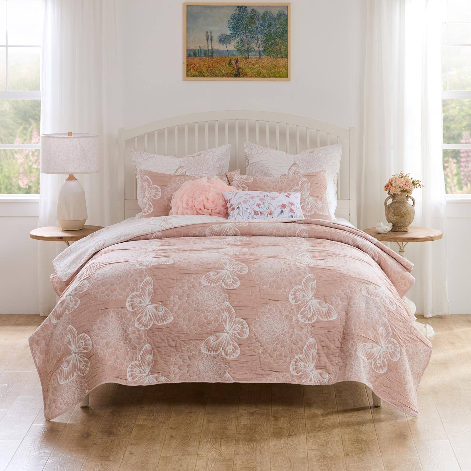 Alt View 4. Greenland Home Fashions - Greenland Home Fashions Mariposa Luxurious Modern Design Coverlet Bedding Set 3-Piece Full/Queen Pink - Pink.