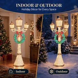 Winado - 6FT Christmas Lamp Post with Wreath, Pre-lit Lights for Indoor Outdoor Porch Lawn Yard Holiday Displays Decorations - Gold