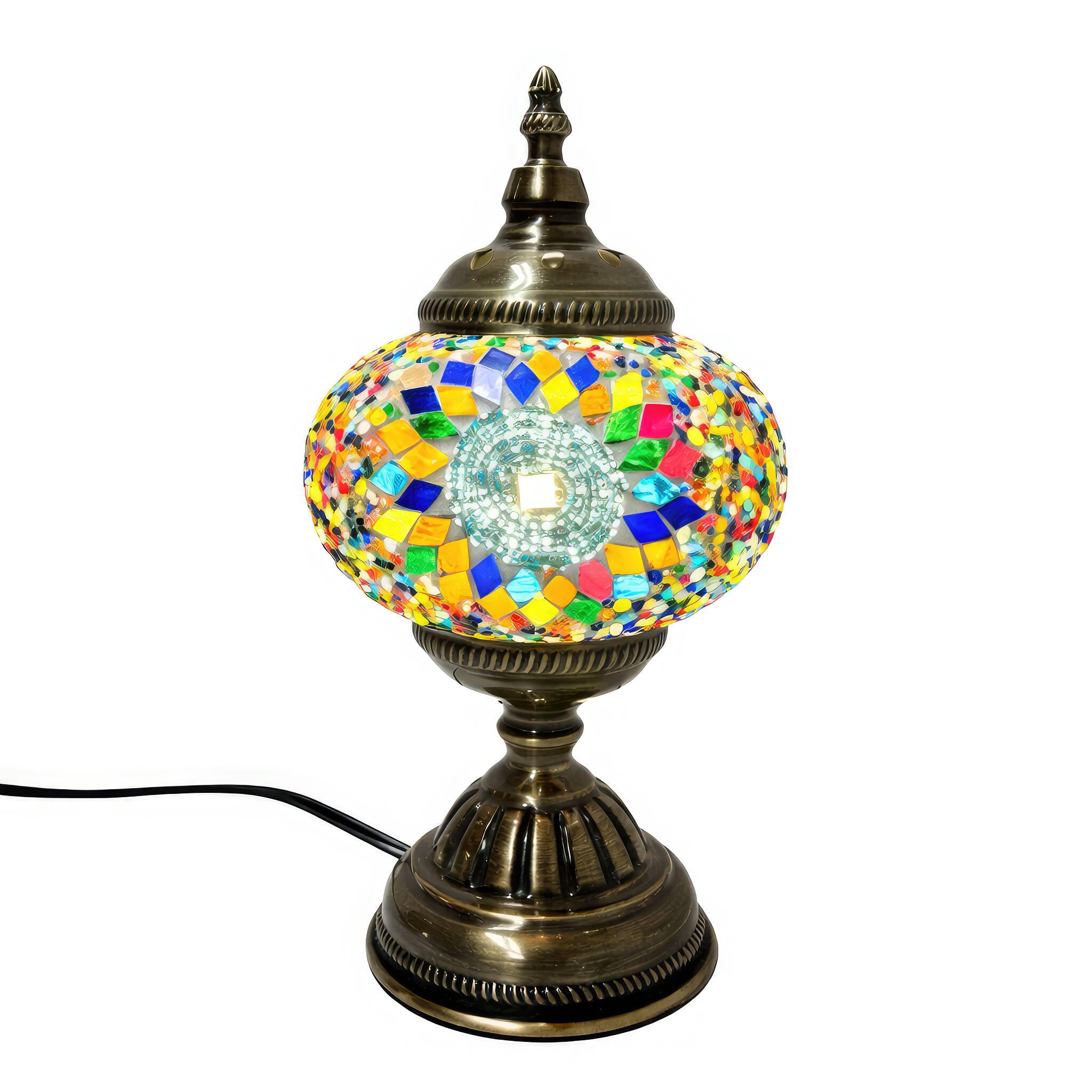 Angle. FC Design - 12"H Bronze Base Elegant Globe Flowery Mosaic Turkish Lamp.