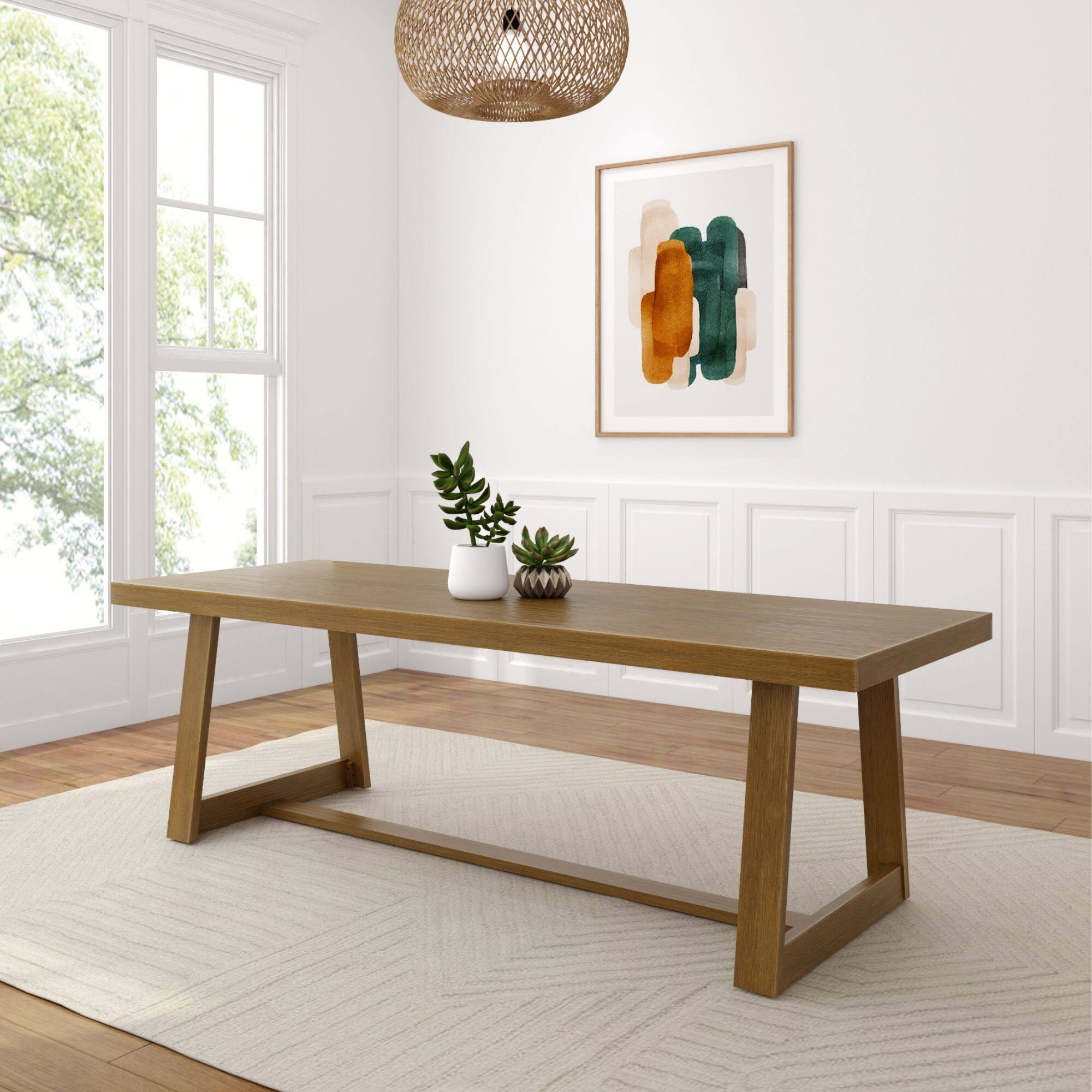 Front. Plank+Beam - Classic Rectangular Dining Room Table (94in / 2380mm), Pecan Wirebrush - Pecan Wirebrush.