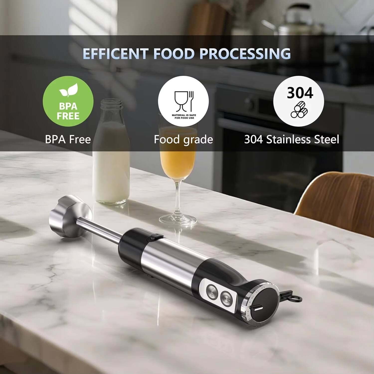 EFFICIENT FOOD PROCESSING  
BPA Free  
Food grade  
304 Stainless Steel