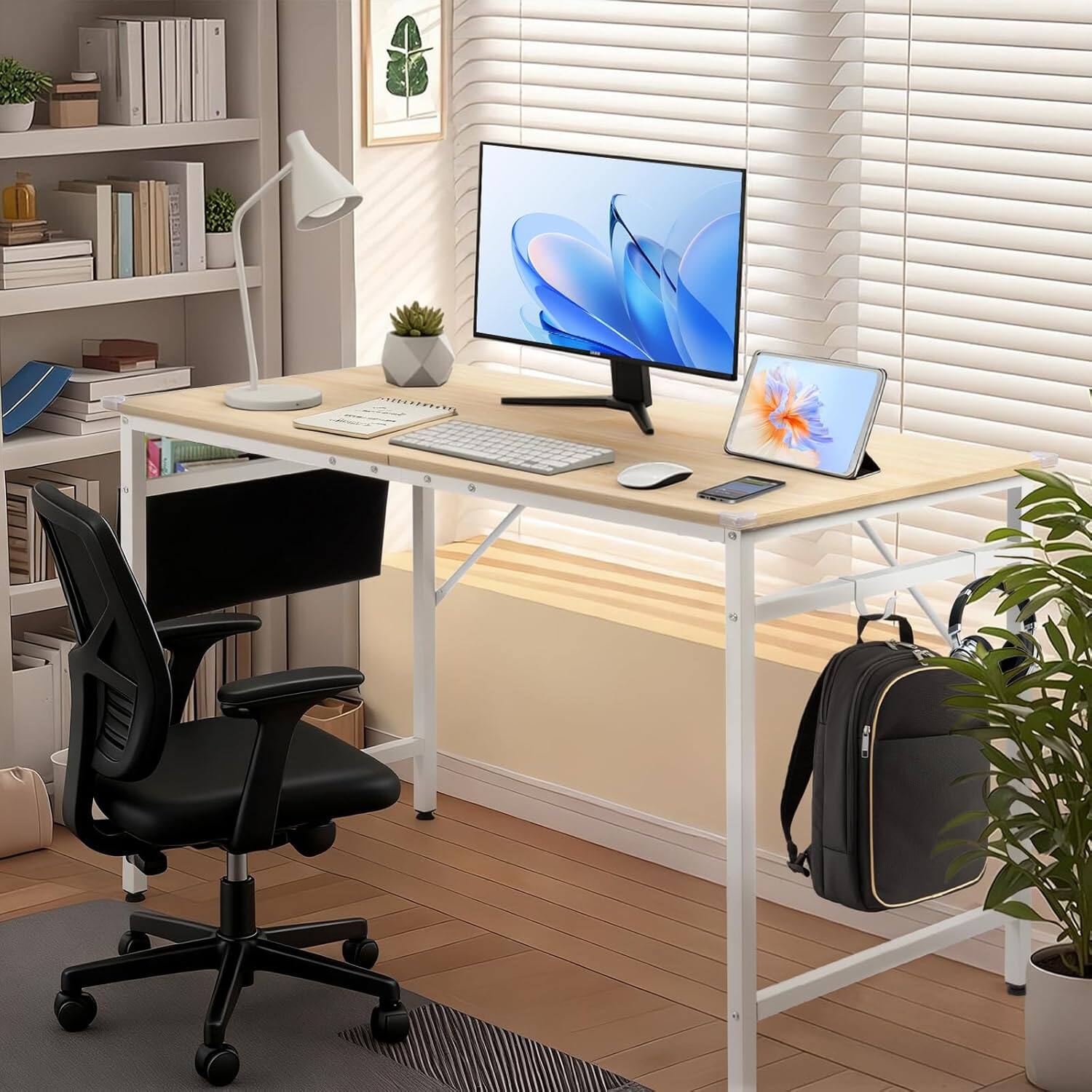 Alt View 8. Winado - Simple Computer Office Gaming Desk with Side Fabric Drawer & Hook Writing Desk Work Desk for Home Bedroom Living Room - Oak-47inch.