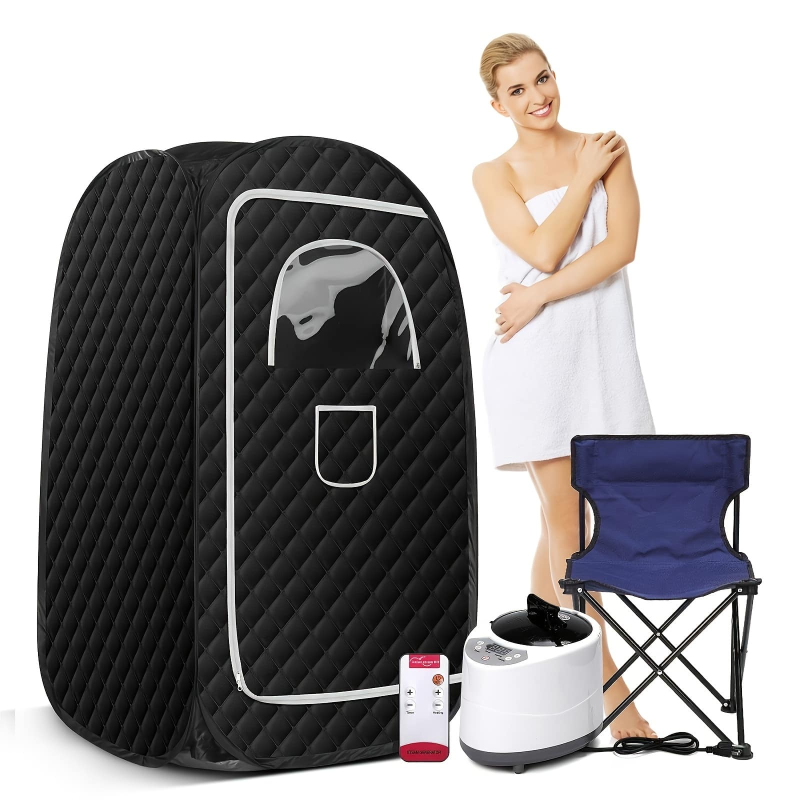 APRILSOUL - Portable Sauna Home Full Body 26L 1000W Steamer Folding Chair Remote - Black