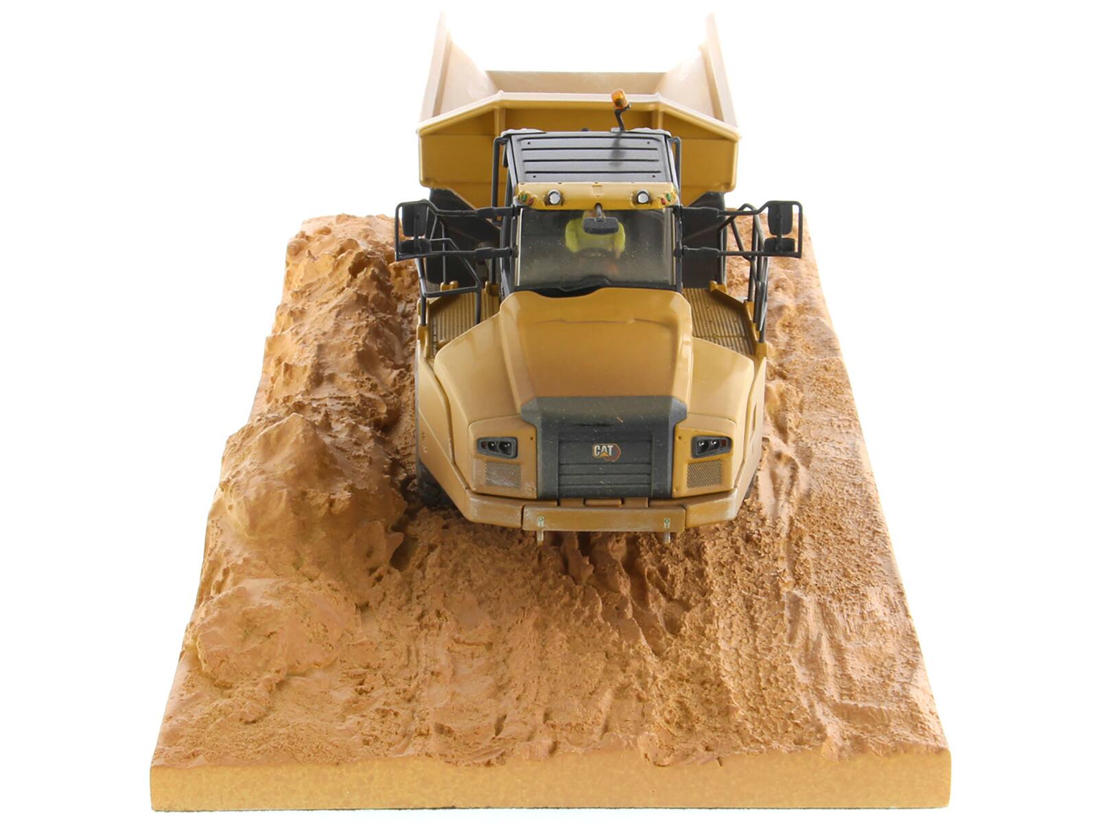 Back. Diecast Masters - CAT Caterpillar 745 Articulated Truck with Operator (Dirty Version) "Weathered" Series 1/50 Diecast - Yellow .