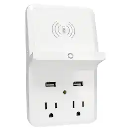PRIME - Pbuwc01 Wireless-charging-dock Wall Tap With 2 Outlets And Dual Usb Charger - White