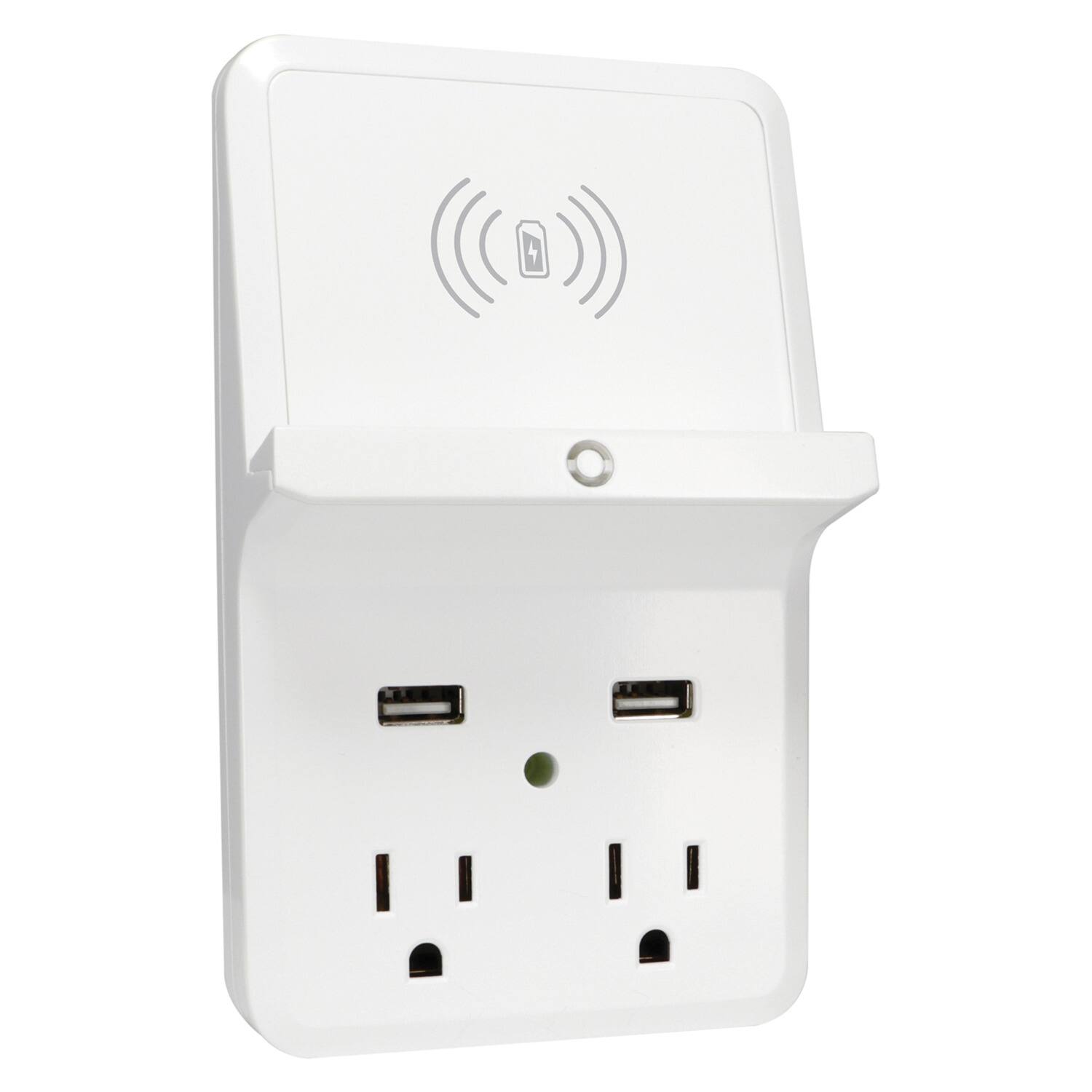 Front. PRIME - Prime Pbuwc01 Wireless-charging-dock Wall Tap With 2 Outlets And Dual Usb Charger - white.
