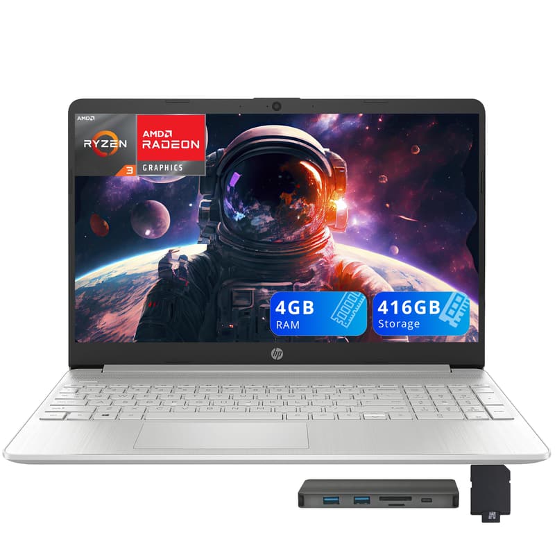 HP - 15.6" FHD Laptop,AMD Ryzen 3 3250U,4GB RAM,128GB SSD+288GB Docking Station,AMD Radeon Graphics,Win 10 - Silver