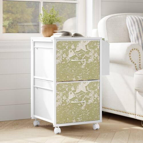 Alt View 1. Winado - Mobile Wood 2-Drawer Rolling Organizer File Cabinet with with 2 Fabric Drawers, Side Bag Under-Desk Storage for Office - White.