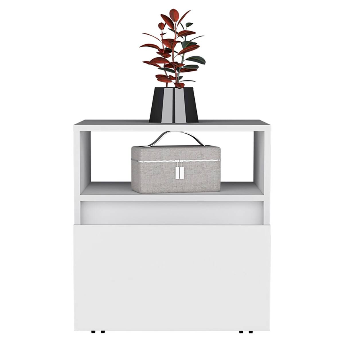 Alt View 1. Loheer - Loheer White Nightstand with Drawer, Caster Wheels and Divided Shelf for Bedroom - White.