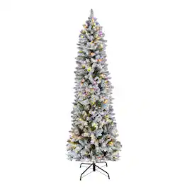VEVOR - Christmas Tree, 6ft Prelit Flocked Artificial Tree, Full Holiday Xmas Deco Trees with 240 Colorful LED Lights - Snow Flocked