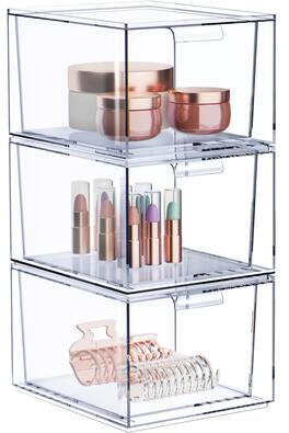 Sorbus - 3 Pack ClearAcrylic Drawer Makeup Organizers - for Vanity, Bathroom, Under Sink, Cabinets, Jewelry, and More - Clear
