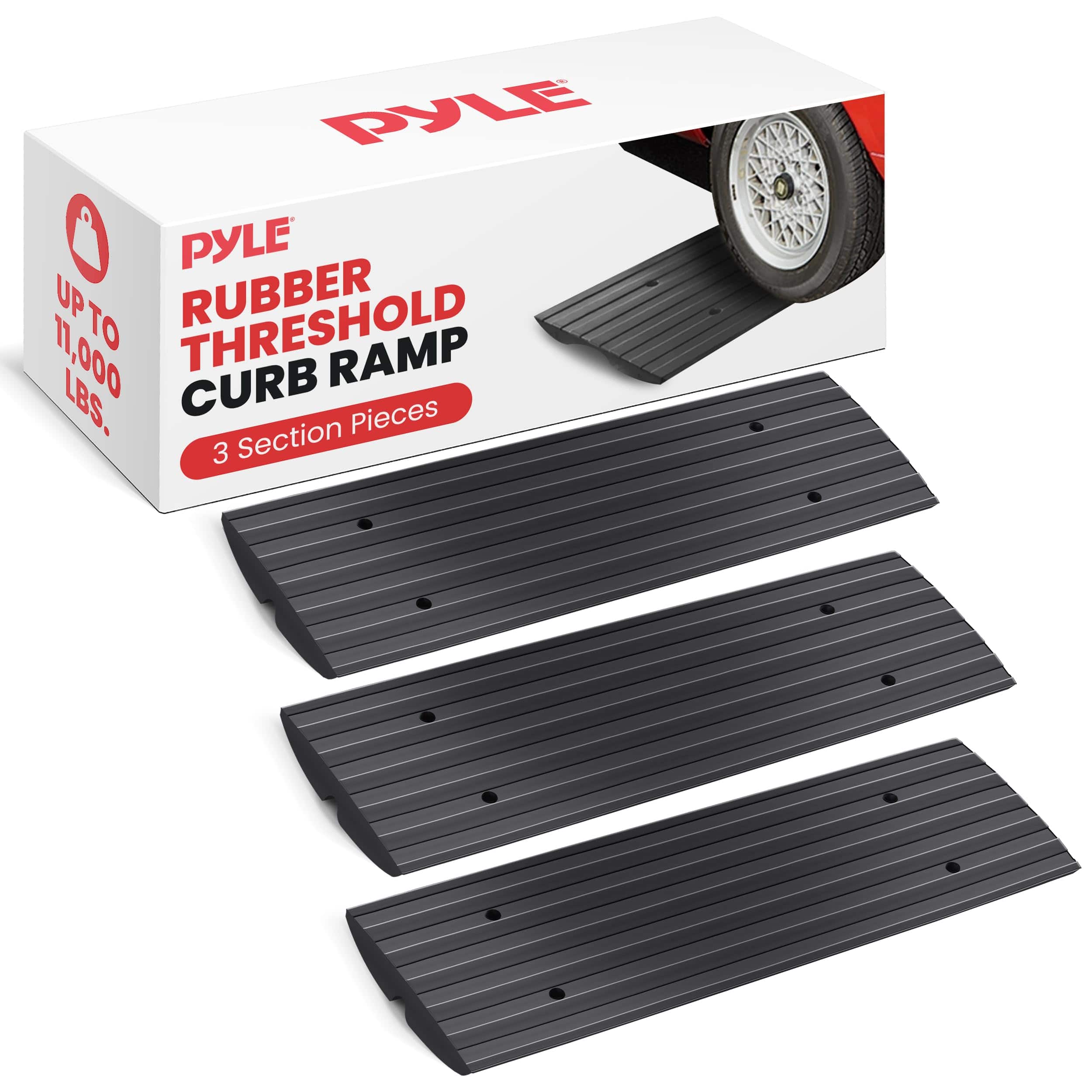 Pyle - Adjustable Car Driveway Curb Ramp Set – 3 Pack for Trucks, Scooters, Bikes, Wheelchairs