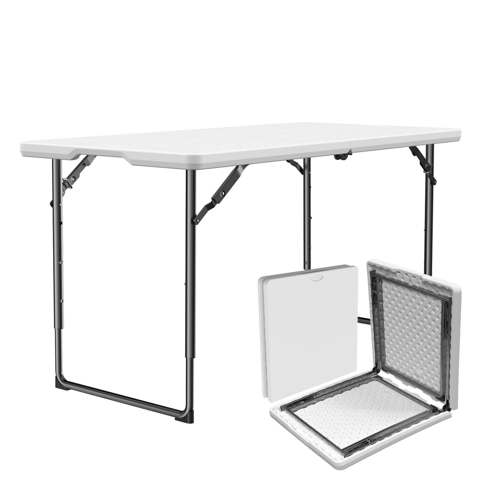 Front. Decksplore - Folding Table 4 Feet - Heavy-Duty Fold-Flat Plastic Table with Height Adjustment Suitable for indoor and outdoor use - White.