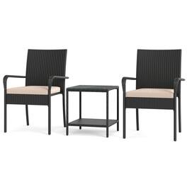Boyel Living - 3 Piece Patio Furniture Set with Seat Cushions and Tempered Glass Tabletop 35-in L x 23-in W x 22.5-in H - Black