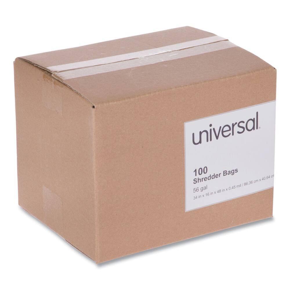 universal  
100 Shredder Bags  
56 gal  
34 in x 16 in x 48 in x 0.45 mil / 86.36 cm x 40.64 cm
