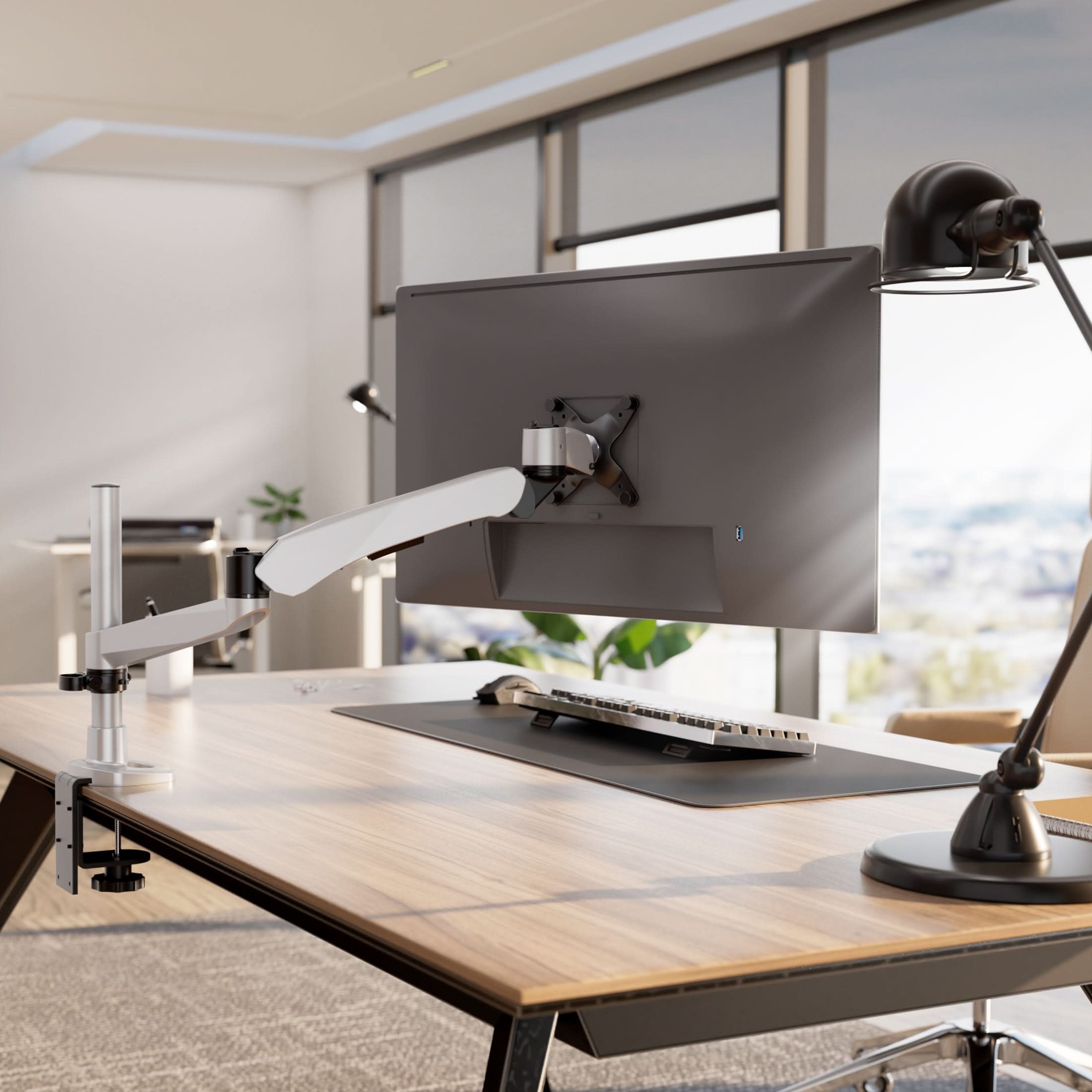 Angle. Mount-It! - CLiX Series Spring Arm Dual-Segmented Single Monitor Mount – Full Motion Desk Arm for 17"-30" Displays, Silver - Silver.