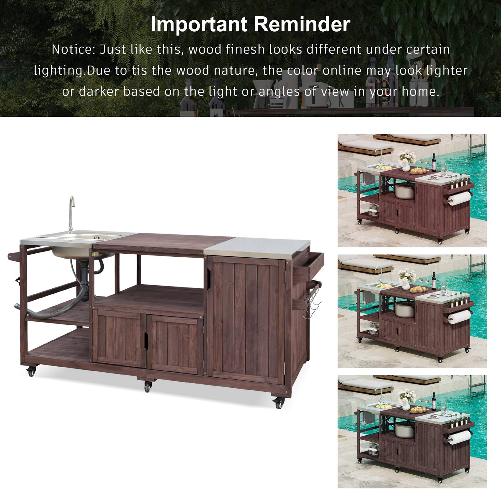 Important Reminder

Notice: Just like this, wood finish looks different under certain lighting. Due to its the wood nature, the color online may look lighter or darker based on the light or angles of view in your home.