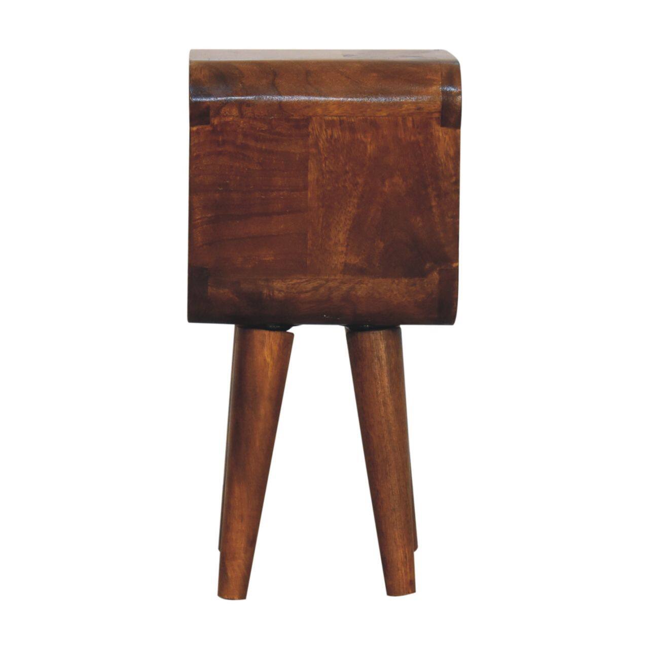 Alt View 5. Artisan Furniture - Artisan Furniture Solid Wood, Extra Mini Minimalist Curved Chestnut Bedside, OpenSlot, Nordic Legs, Dark Brown - Chestnut.