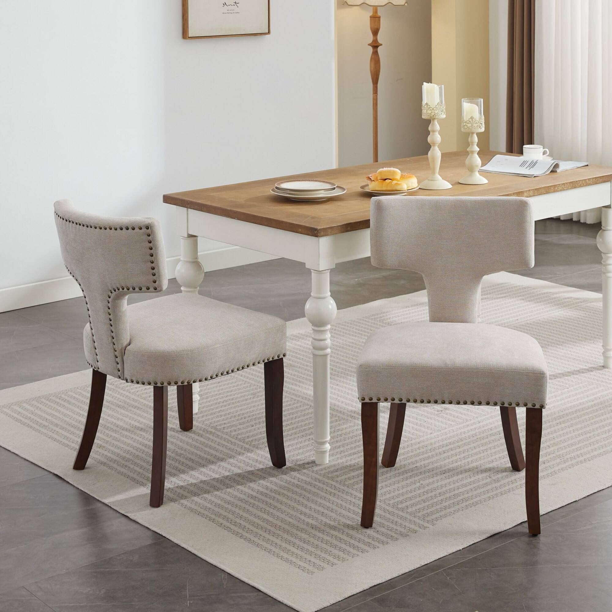 Alt View 9. GOODSILO - Modern Dining Chairs Set of Two with Curved Backrest and Upholstered Fabric Seating - Beige.