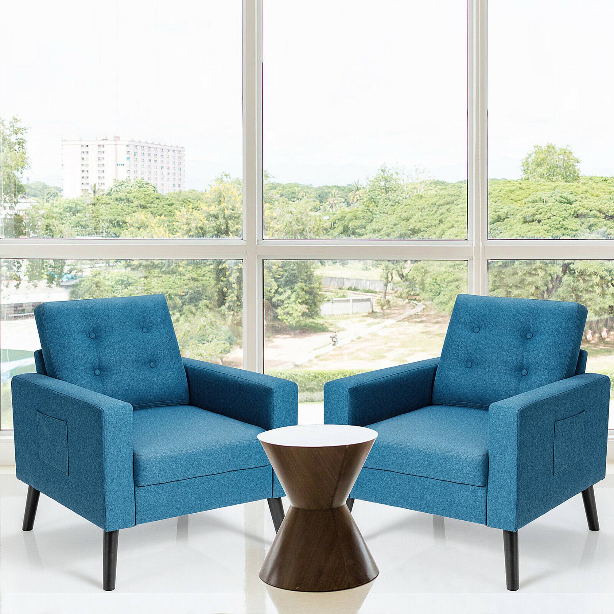 Alt View 3. Gymax - Gymax Set of 2 Upholstered Accent Chair Single Sofa Armchair w/ Wooden Legs Navy - Navy.