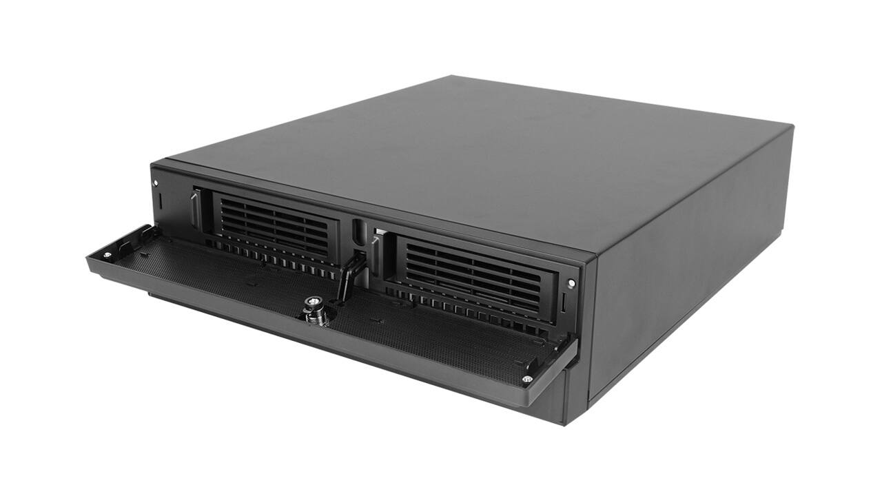 Alt View 2. In Win - BLG726 11.5L Slim Micro-ATX Mini-ITX Edge PC Case with 450W TFX Power Supply Pre-Installed - Black.
