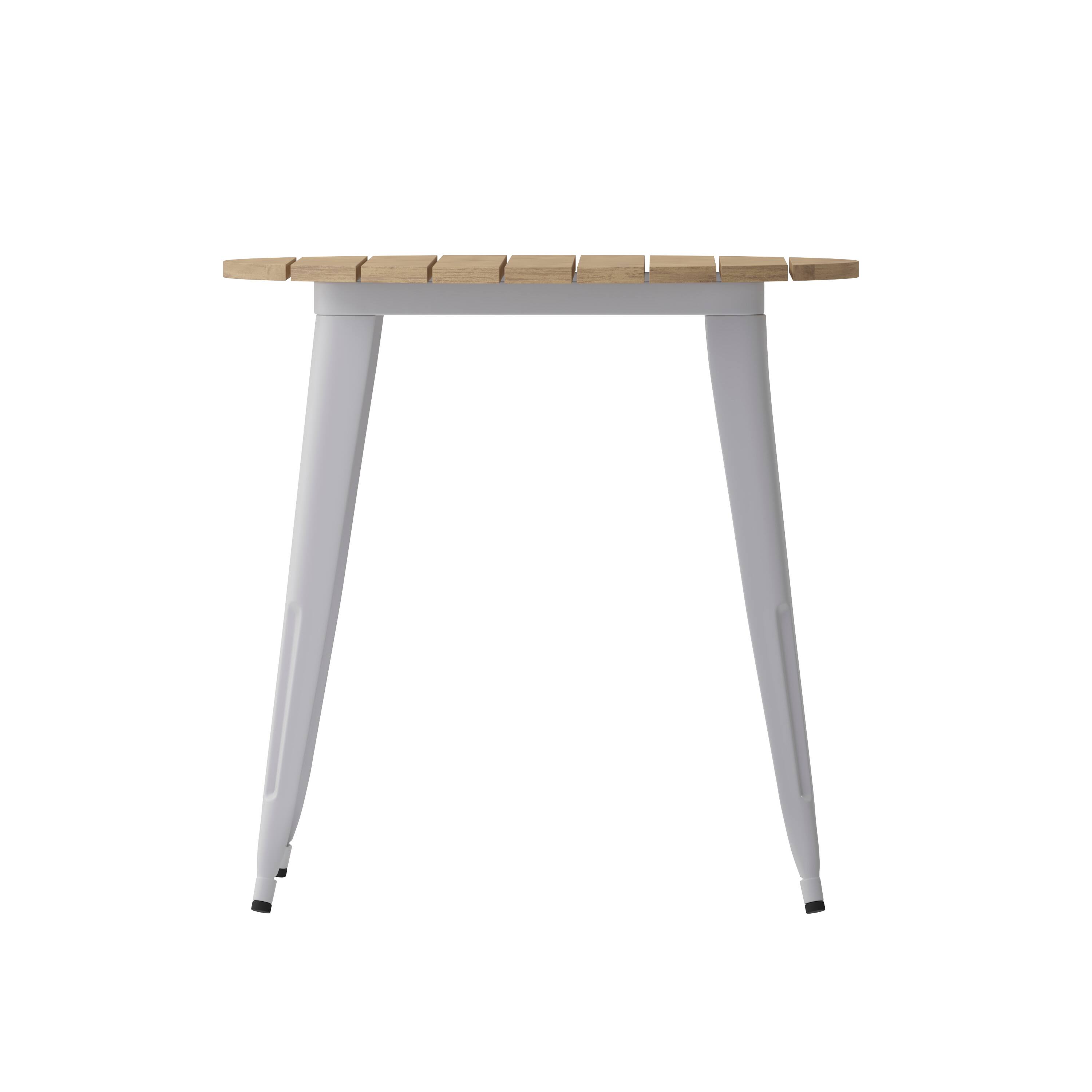 Alt View 7. Emma + Oliver - Drew Indoor/Outdoor Dining Table, 30" Round All Weather Poly Resin Top with Steel Base - Brown Top/Silver Frame.