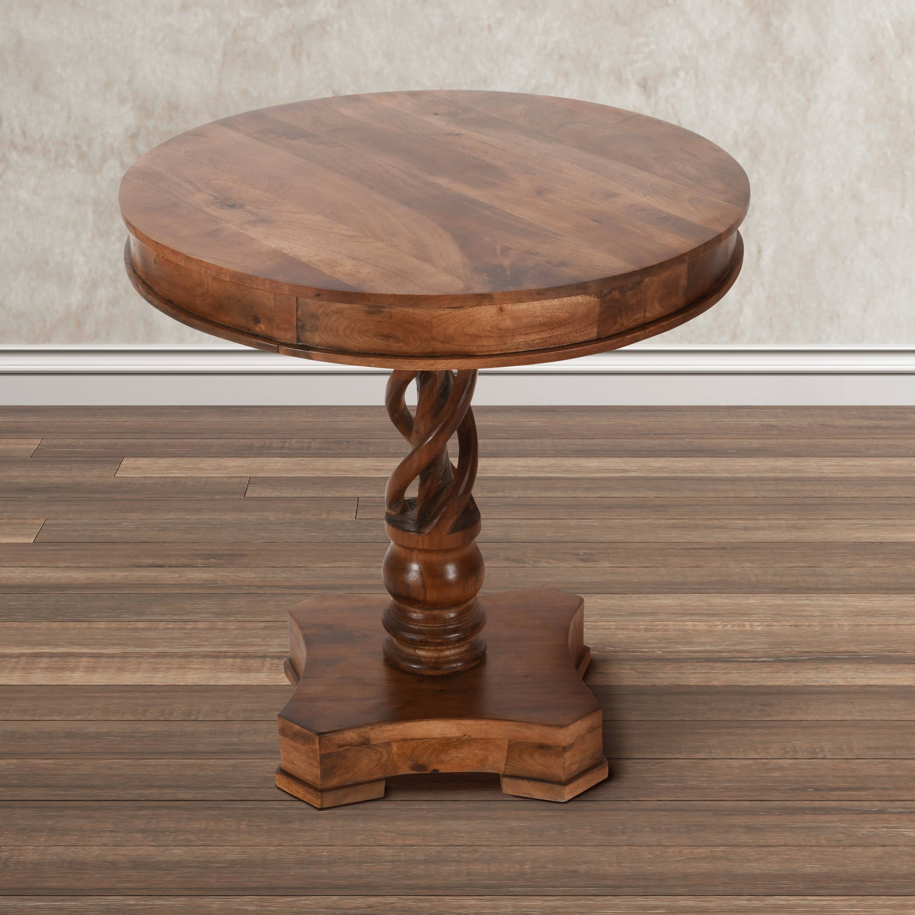 Alt View 8. Manhattan Lane - 30 Inch Handcrafted Round Mango Wood Dinette, Artisanal Twisted Pedestal Base - Brown.