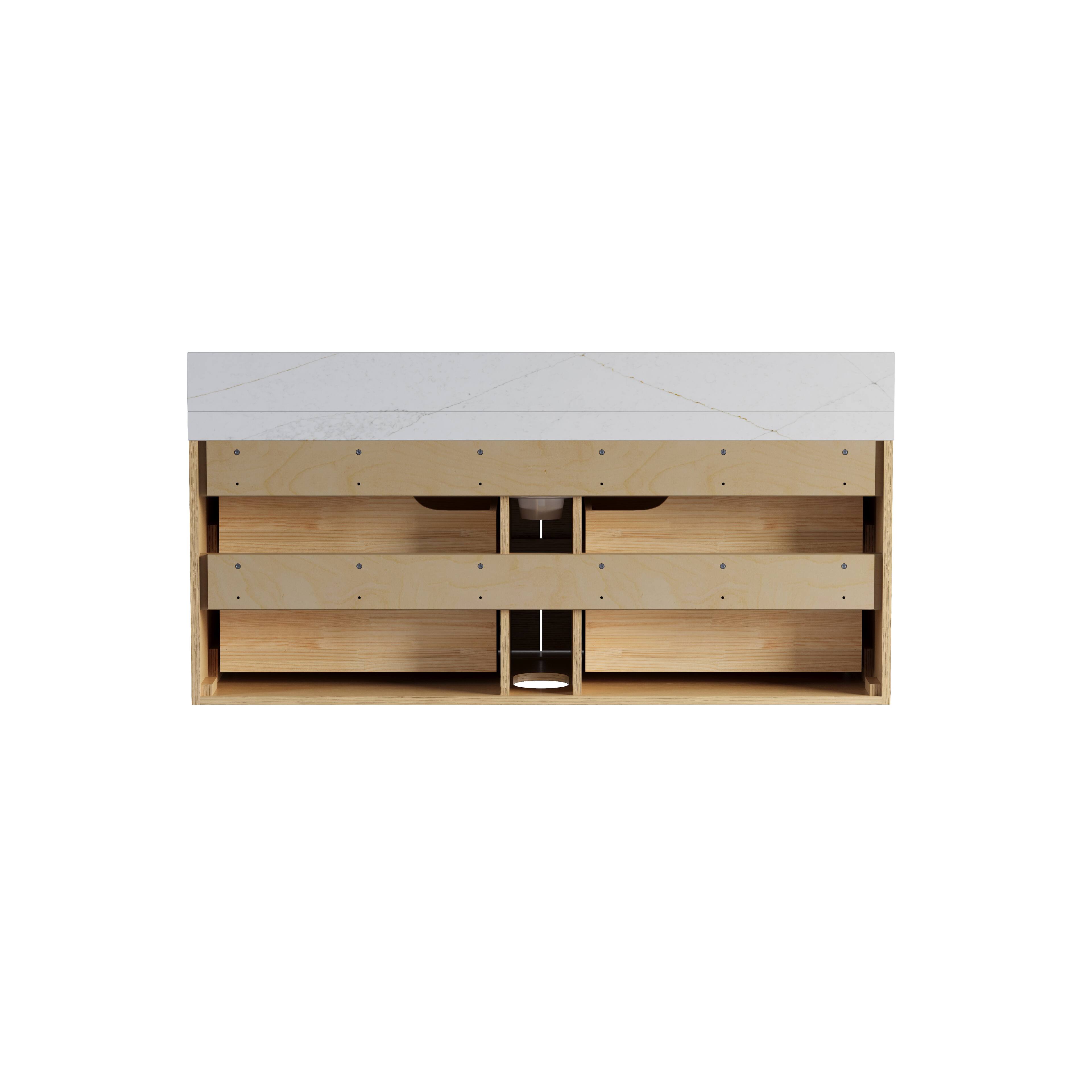 Alt View 10. WELLFOR - LYNOAK 48 in. Wall-mount Solid Wood Bath Vanity with Quartz Top, Single Sink, Soft Close, Assembled - OAK.