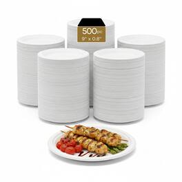 Eco Harmony Products - Bagasse Plates (PFAS-Free), 9", 500-Pack - White
