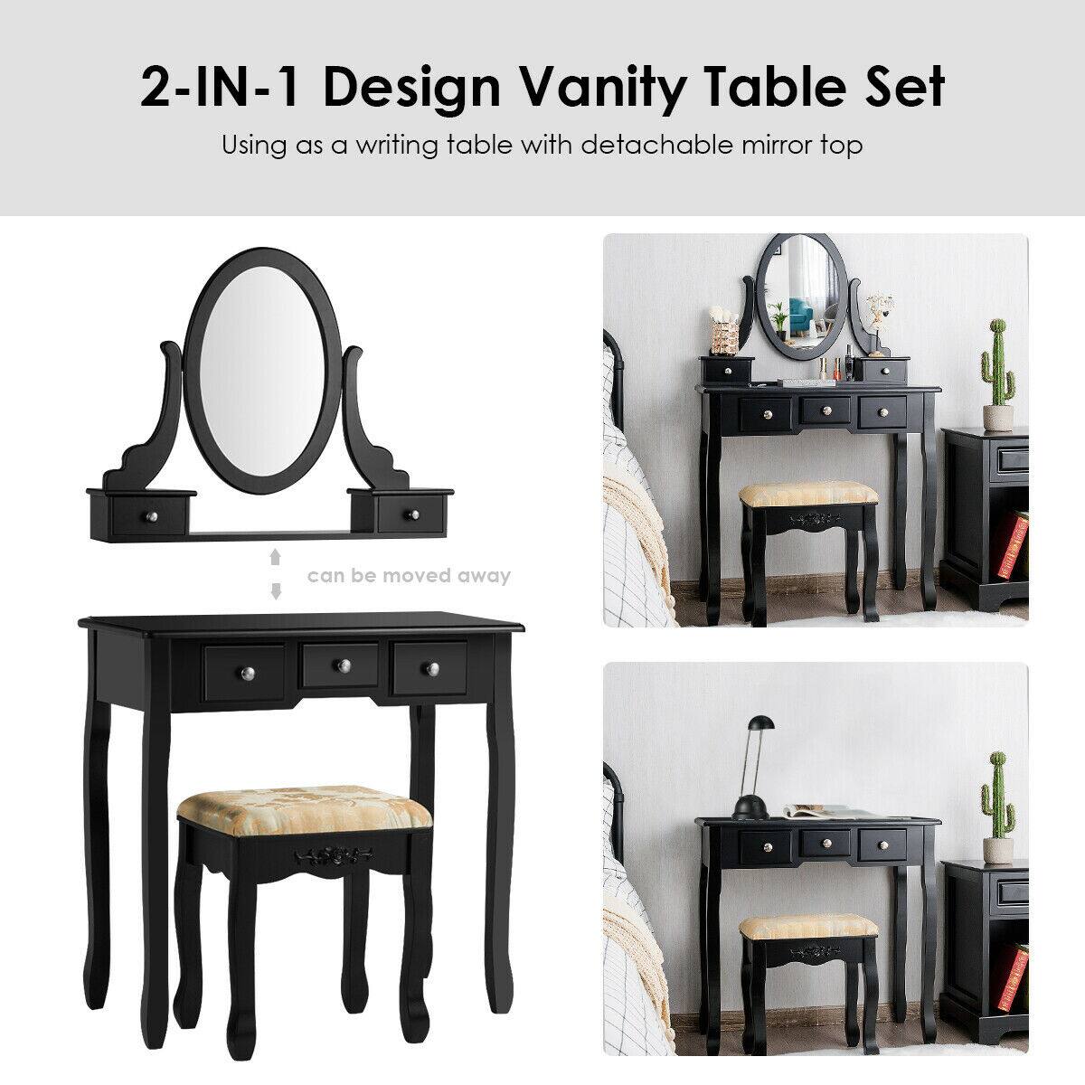 2-IN-1 Design Vanity Table Set  
Using as a writing table with detachable mirror top  

can be moved away