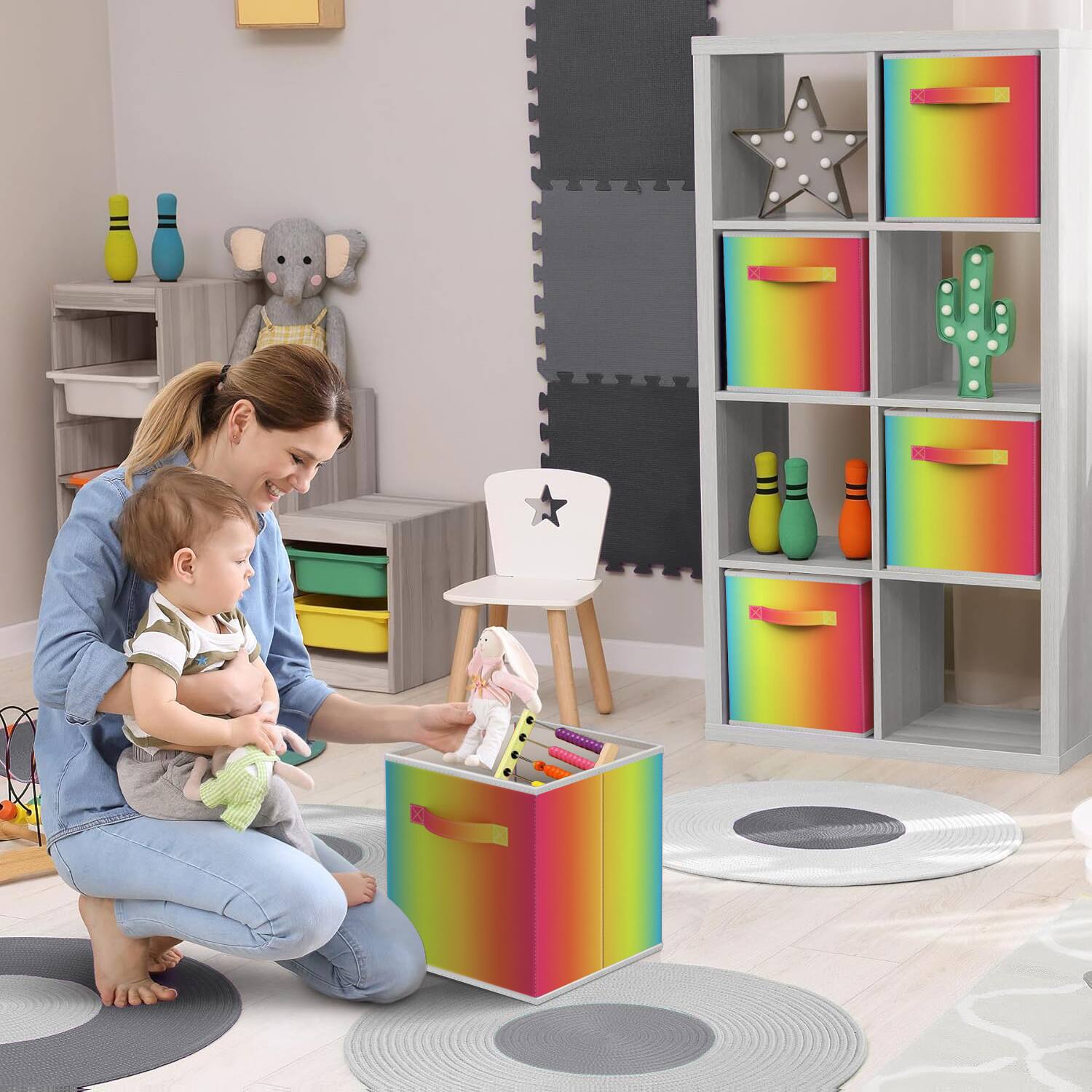 Angle. Sorbus - Sorbus Foldable Storage Cubes - 6 Fabric Baskets for Organizing Pantry, Closet, Shelf, Nursery, Playroom, Toy Box, Cubby - Rainbow 4.