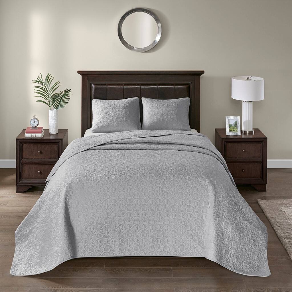 Alt View 1. Gracie Mills - Gracie Mills Sandy Reversible Bedspread Set with Classic Stitch Pattern - Grey.