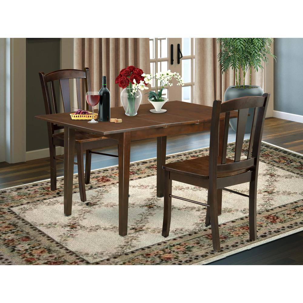 Back. East West Furniture - NFDL3-MAH-W - 3-Pc Dining Room Table Set- 2 Dining Chair with Wooden Seat and Slatted Chair Back - Butterfly Leaf - Mahogany.