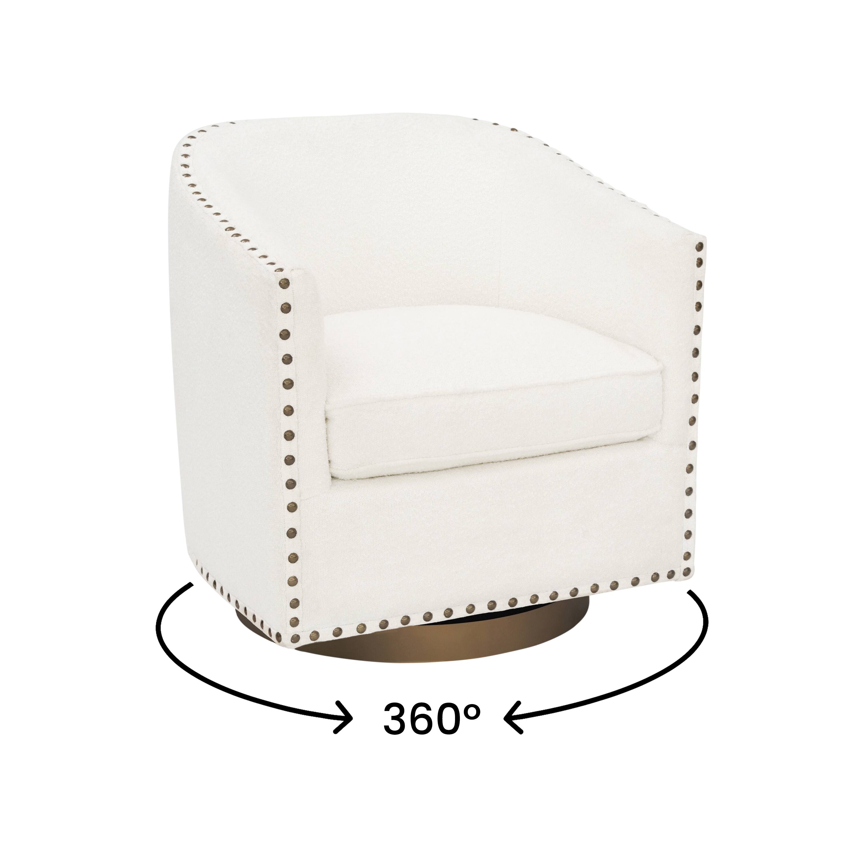 Alt View 8. Emma + Oliver - Cole Upholstered Club Style Barrel Accent Chair with 360° Swivel Base and Decorative Nail Head Trim - Cream Boucle.